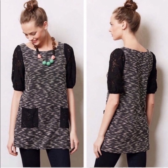 Postmark Black Heathered Tunic With Lace Detail - Picture 1 of 7